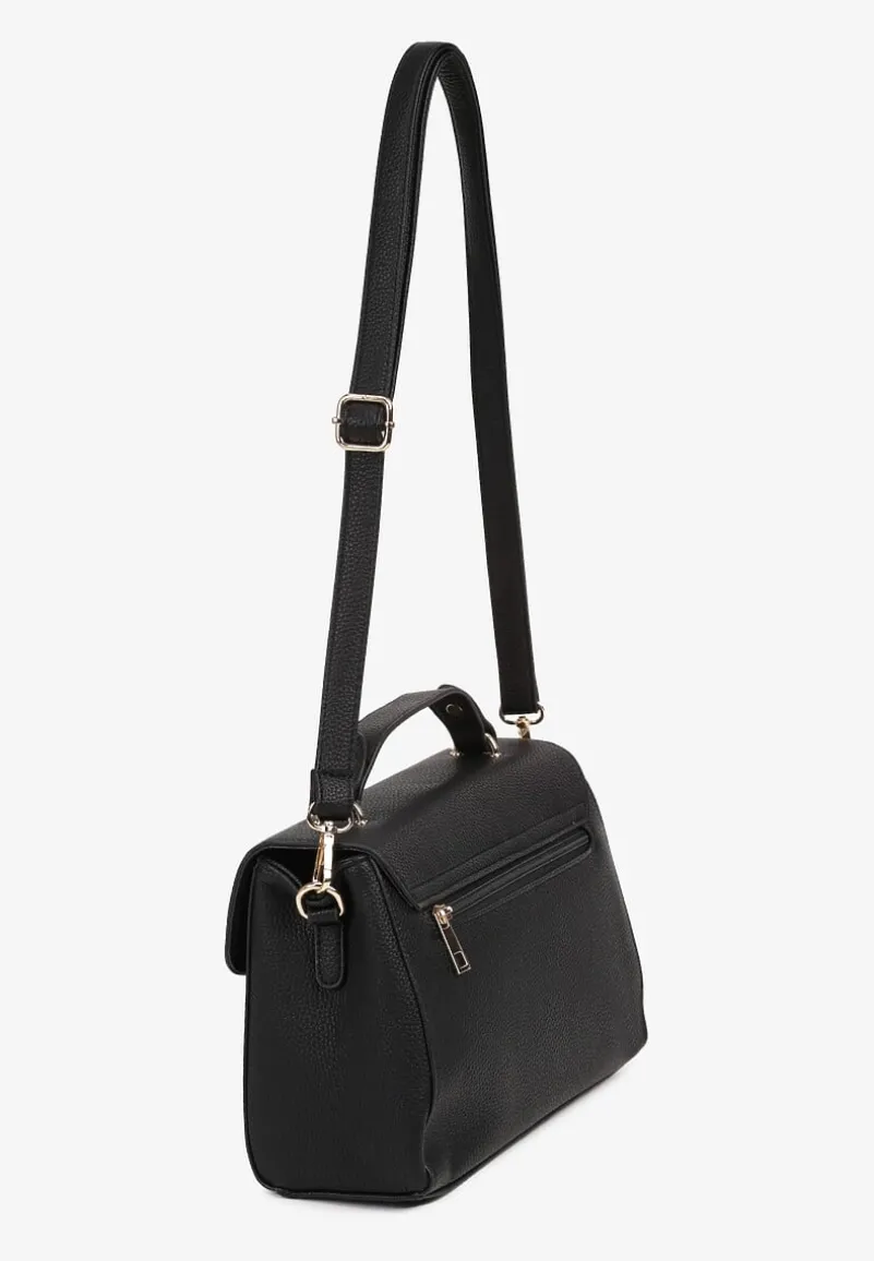 Czarna Torebka Typu Listonoszka z Rączką i Ozdobną Klapą Monevia