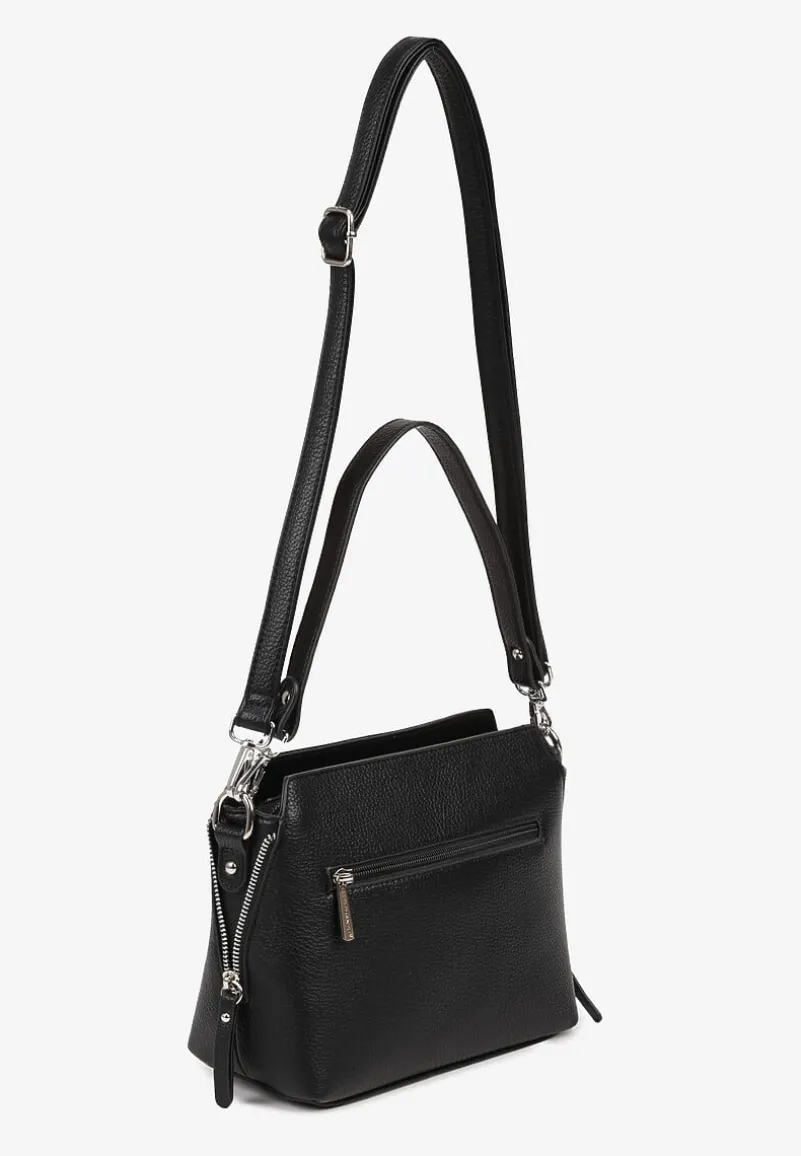 Czarna Torebka Typu Listonoszka Ozdobiona Napisem Sadelli