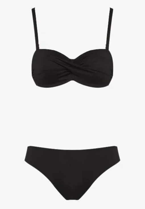Czarne Bikini 2 Pary Majtek Typu Figi i Biustonosz Wiązany na Plecach Galanoria