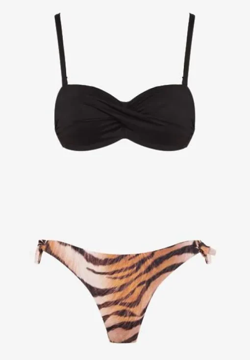 Czarne Bikini 2 Pary Majtek Typu Figi i Biustonosz Wiązany na Plecach Galanoria