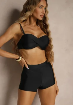 Czarne Bikini 3-częściowe Biustonosz z Wiązaniem Majtki Figi i Bokserki Vinalle