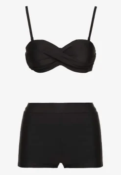 Czarne Bikini 3-częściowe Biustonosz z Wiązaniem Majtki Figi i Bokserki Vinalle