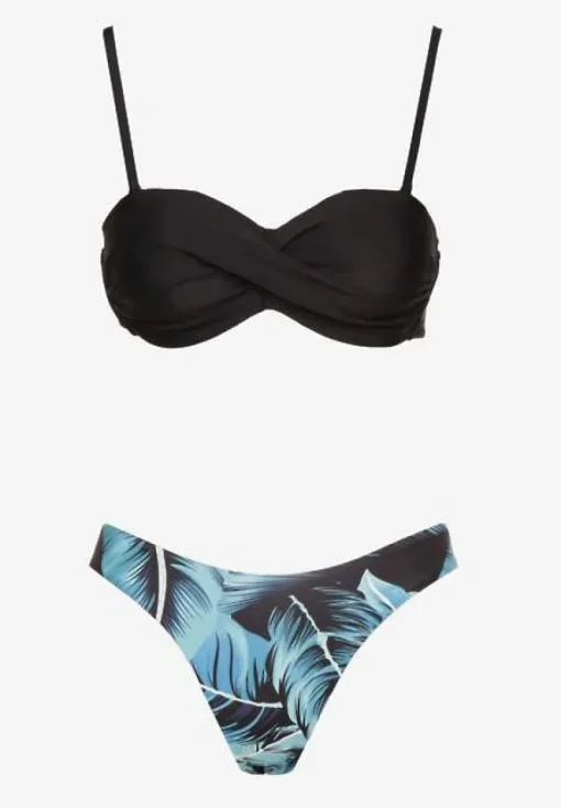 Czarne Bikini 3-częściowe Biustonosz z Wiązaniem Majtki Figi i Bokserki Vinalle
