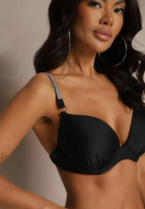 Czarne Bikini Majtki Figi i Biustonosz z Cyrkoniami Tenumela