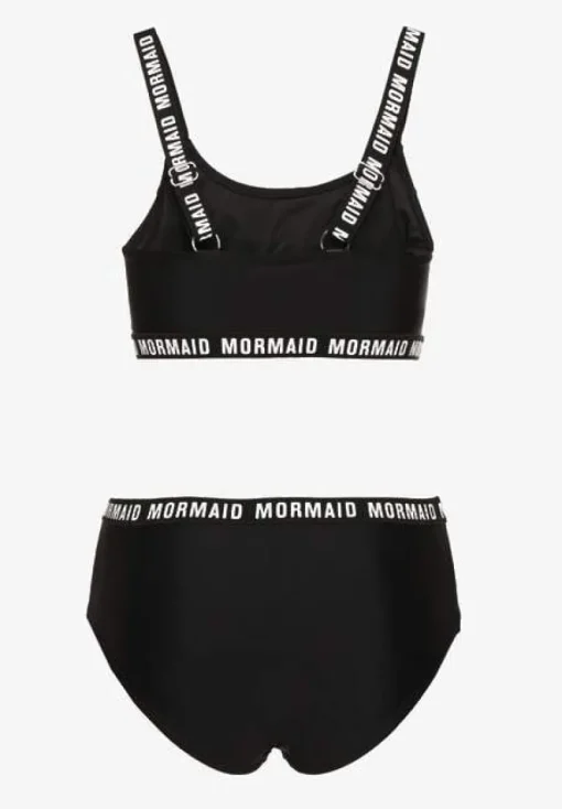 Czarne Bikini Majtki Typu Figi i Sportowa Góra Ozdobione Napisami Nevoneira