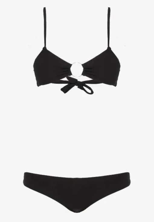Czarne Bikini Ozdobione Okrągłą Klamrą Przy Biustonoszu Carisia