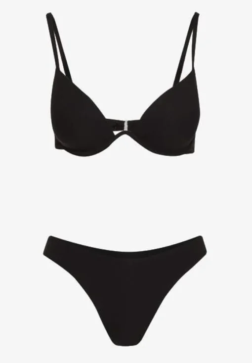 Czarne Bikini Usztywniany Biustonosz z Zapięciem z Tyłu i Majtkami Figami Ermarie