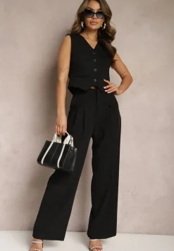 Czarne Eleganckie Spodnie Garniturowe z Wysokim Stanem Lainiva