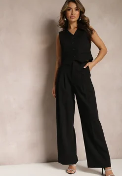 Czarne Eleganckie Spodnie Garniturowe z Wysokim Stanem Lainiva