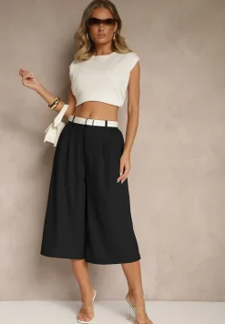 Czarne Eleganckie Spodnie Typu Culottes Silunea