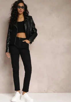 Czarne Gładkie Spodnie o Kroju Slim Madysen