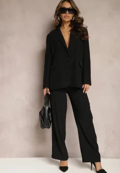 Czarne Garniturowe Spodnie z Szerokimi Nogawkami i Wysokim Stanem Herdda