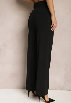 Czarne Garniturowe Spodnie z Szerokimi Nogawkami i Wysokim Stanem Herdda