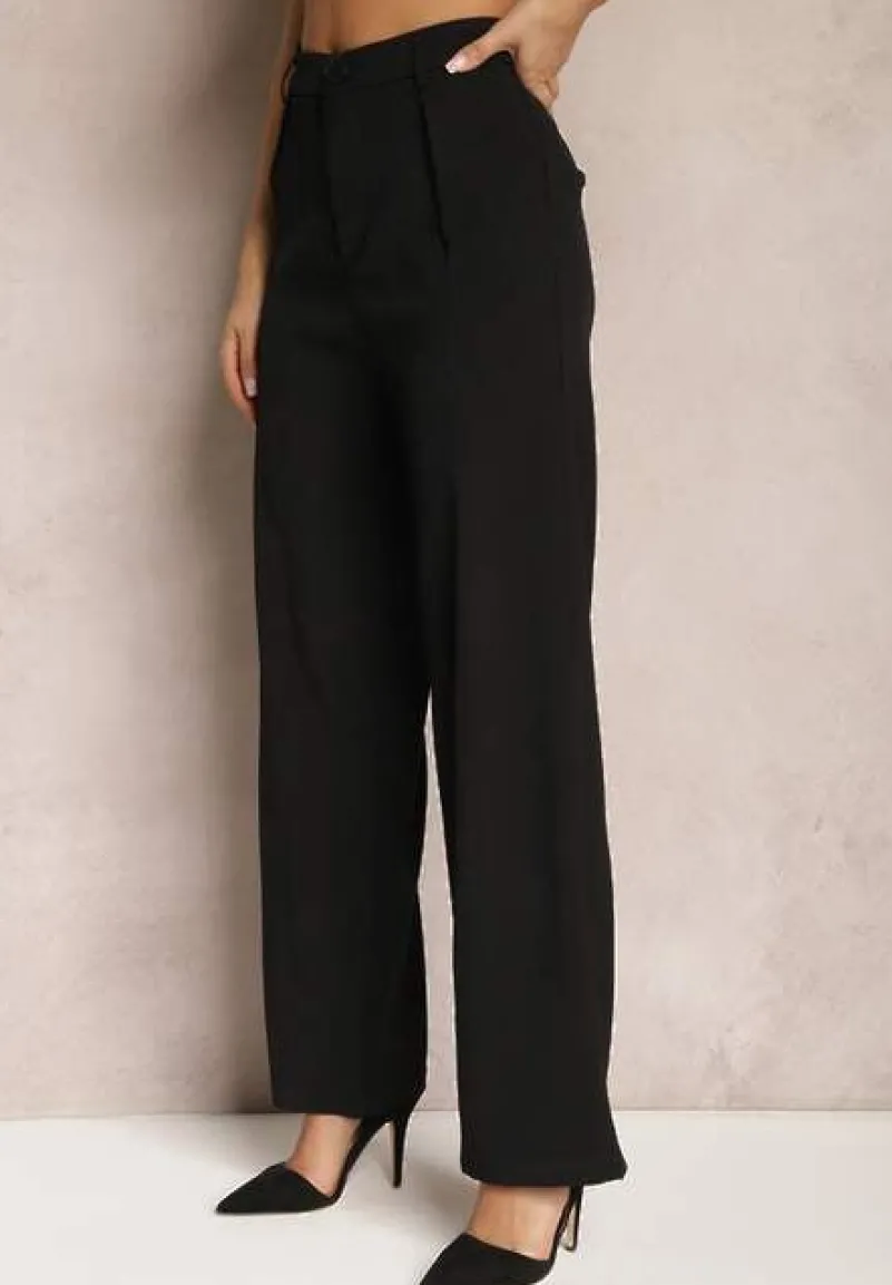Czarne Garniturowe Spodnie z Szerokimi Nogawkami i Wysokim Stanem Herdda