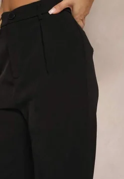 Czarne Garniturowe Spodnie z Szerokimi Nogawkami i Wysokim Stanem Herdda