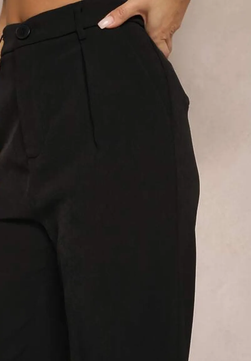 Czarne Garniturowe Spodnie z Szerokimi Nogawkami i Wysokim Stanem Herdda