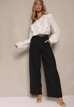 Czarne Garniturowe Spodnie High Waist o Szerokim Kroju Efrase
