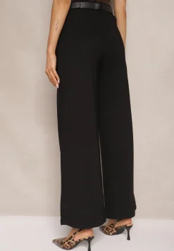 Czarne Garniturowe Spodnie High Waist z Gumką i Dodatkowym Paskiem w Talii Mattine