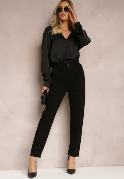 Czarne Jeansy High Waist o Fasonie Mom Fit Petitlla