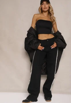 Czarne Jeansy High Waist o Szerokim Kroju z Ozdobnymi Lampasami Ulivira