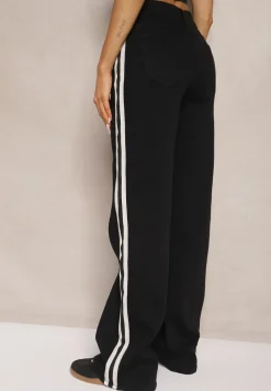 Czarne Jeansy High Waist o Szerokim Kroju z Ozdobnymi Lampasami Ulivira