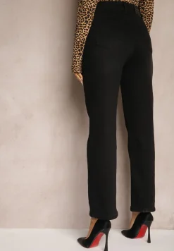 Czarne Jeansy High Waist z Szerokimi Nogawkami Daitharia