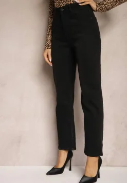 Czarne Jeansy High Waist z Szerokimi Nogawkami Daitharia