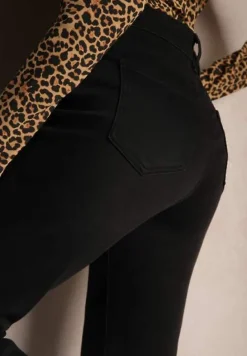 Czarne Jeansy High Waist z Szerokimi Nogawkami Daitharia