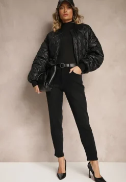 Czarne Jeansy Mom Fit High Waist z Dołączonym Paskiem z Klamrą Senawyn