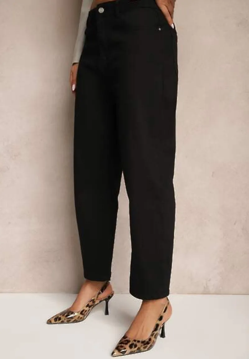 Czarne Jeansy Mom Fit High Waist Ivelapis