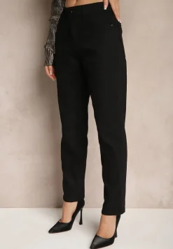 Czarne Jeansy Mom Fit z Bawełną High Waist Wessemi