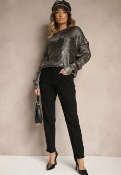 Czarne Jeansy Mom Fit z Bawełną High Waist Wessemi