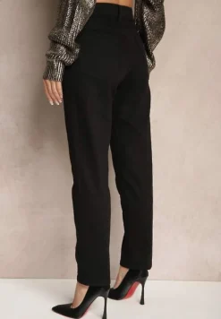Czarne Jeansy Mom Fit z Bawełną High Waist Wessemi