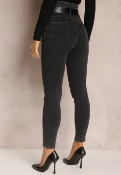 Czarne Jeansy Mom Fit z Paskiem Astera