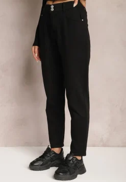 Czarne Jeansy Mom Fit z Wysokim Stanem i Gumką w Pasie Yvona