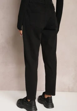 Czarne Jeansy Mom Fit z Wysokim Stanem i Gumką w Pasie Yvona