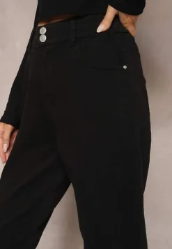 Czarne Jeansy Mom Fit z Wysokim Stanem i Gumką w Pasie Yvona