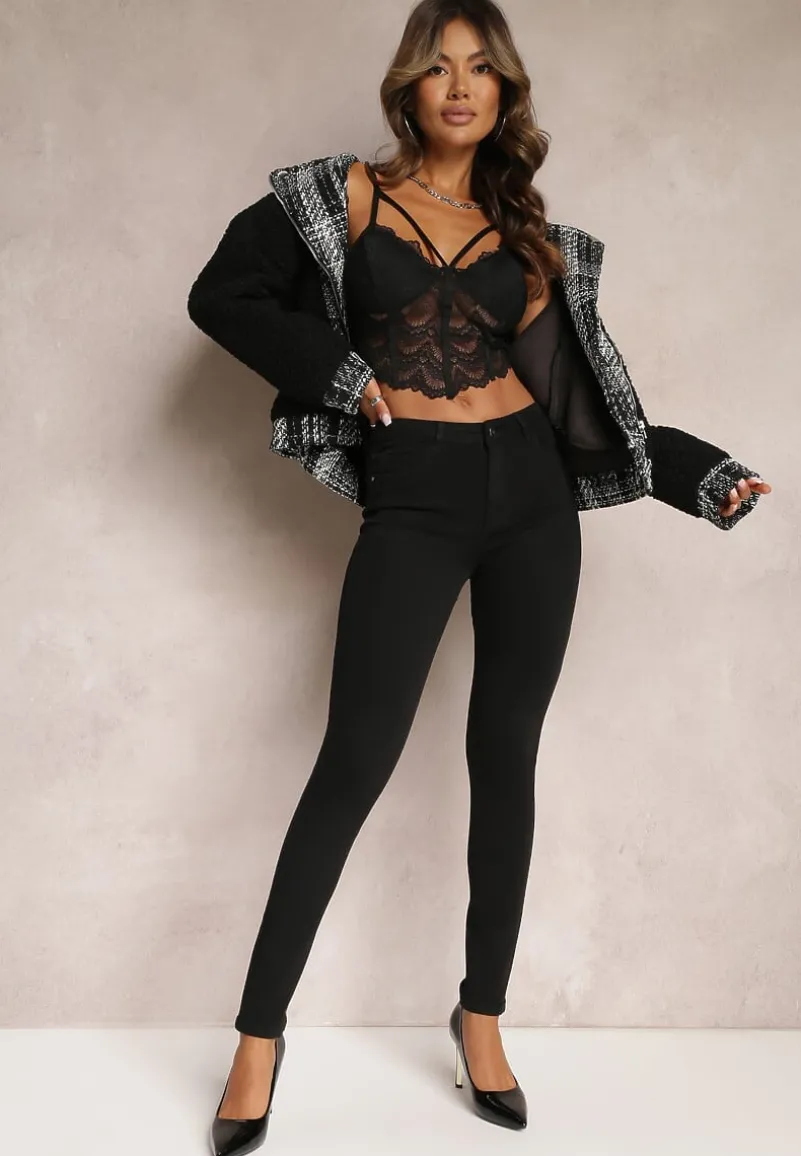 Czarne Jeansy o Fasonie Skinny Trikese