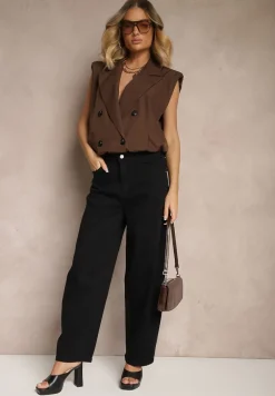 Czarne Jeansy o Kroju Balloon High Waist Zalirune