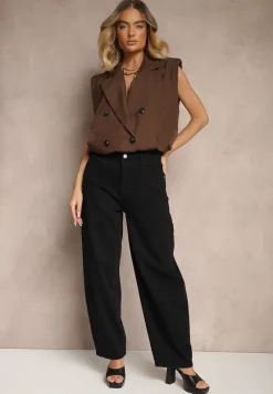 Czarne Jeansy o Kroju Balloon High Waist Zalirune