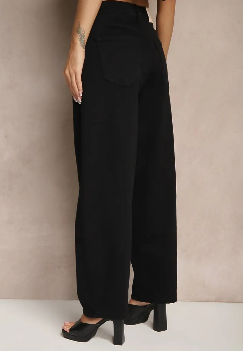 Czarne Jeansy o Kroju Balloon High Waist Zalirune