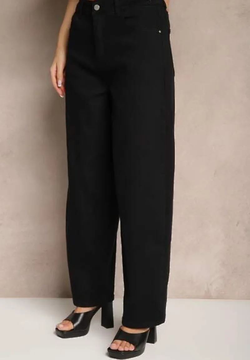 Czarne Jeansy o Kroju Balloon High Waist Zalirune
