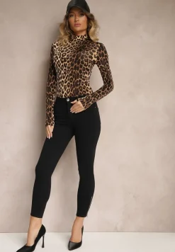 Czarne Jeansy o Kroju Skinny Zdobione Aplikacją Delanille