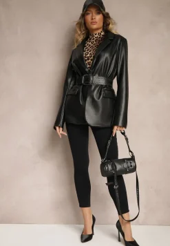 Czarne Jeansy o Kroju Skinny Zdobione Aplikacją Delanille