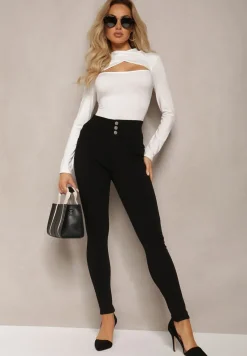 Czarne Jeansy Skinny Push Up z Guzikami Malah