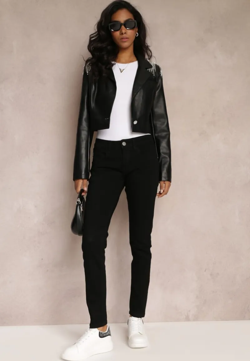 Czarne Jeansy Skinny Regular Waist Adja