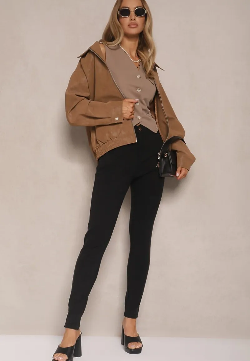 Czarne Jeansy Skinny z Bawełny High Waist Calliren