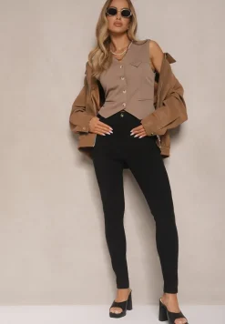 Czarne Jeansy Skinny z Bawełny High Waist Calliren