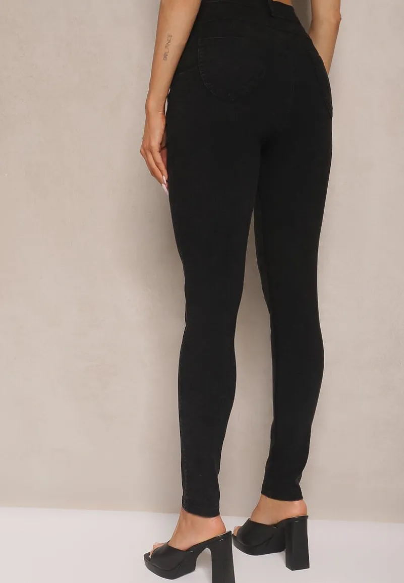 Czarne Jeansy Skinny z Bawełny High Waist Calliren
