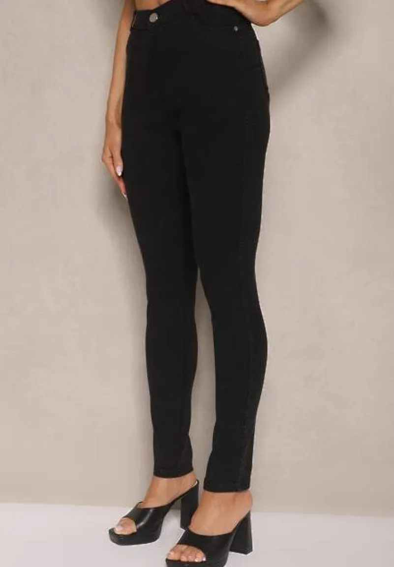 Czarne Jeansy Skinny z Bawełny High Waist Calliren